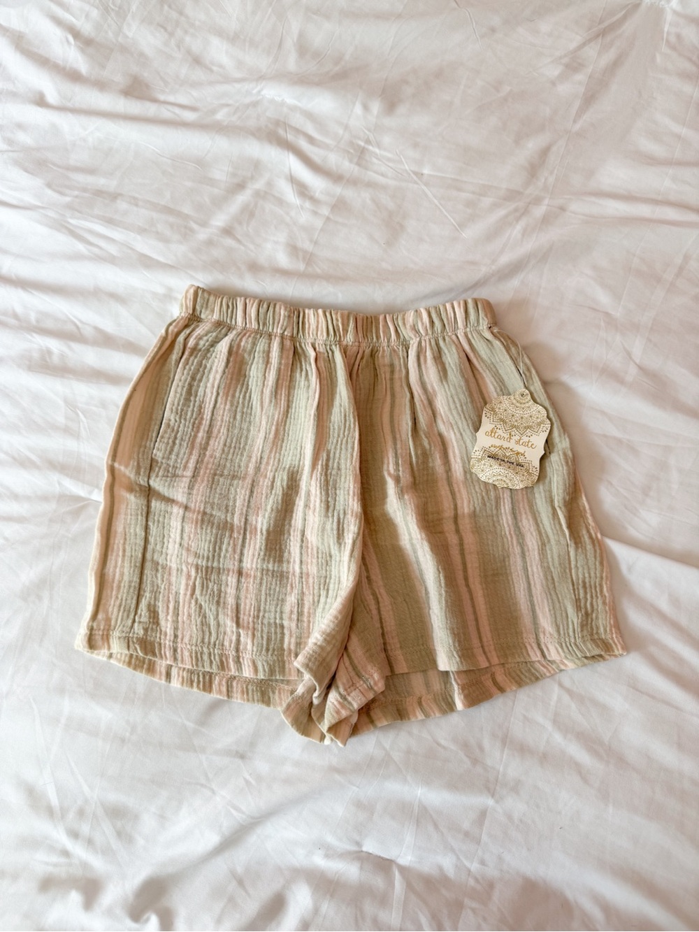 Altar’d State Ivory And Sage Striped High Rise Shorts Size XS